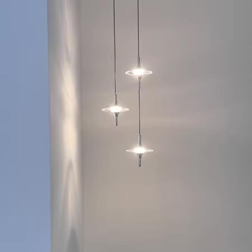 轻奢水晶吊灯创意星星床头灯玄关吊灯loft复式楼挑空旋转长吊线灯