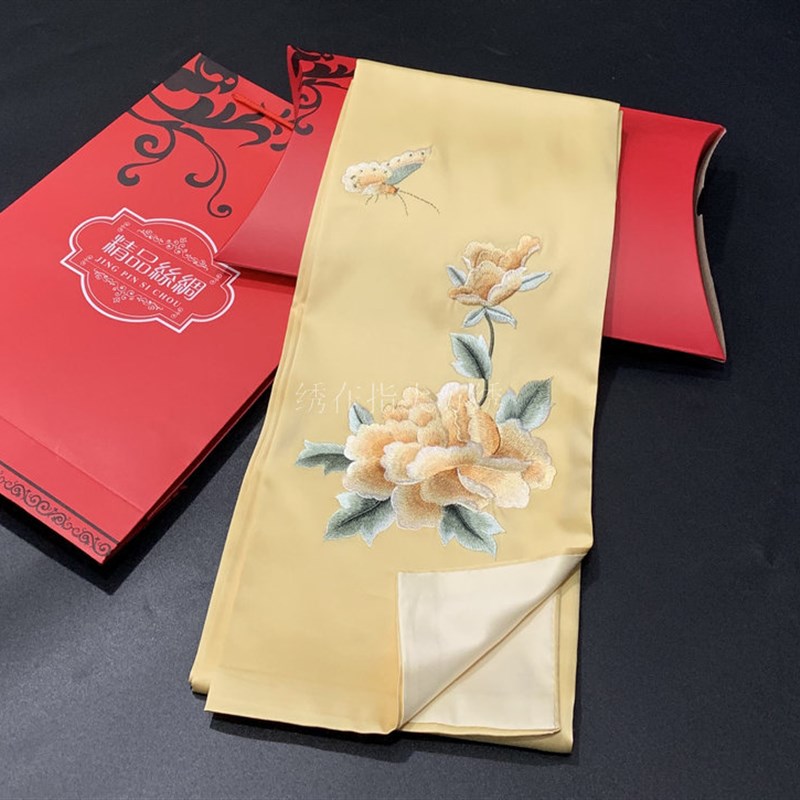 苏州丝绸真丝丝巾苏绣手工刺绣围巾中国风绣花桑蚕丝披肩围巾礼品