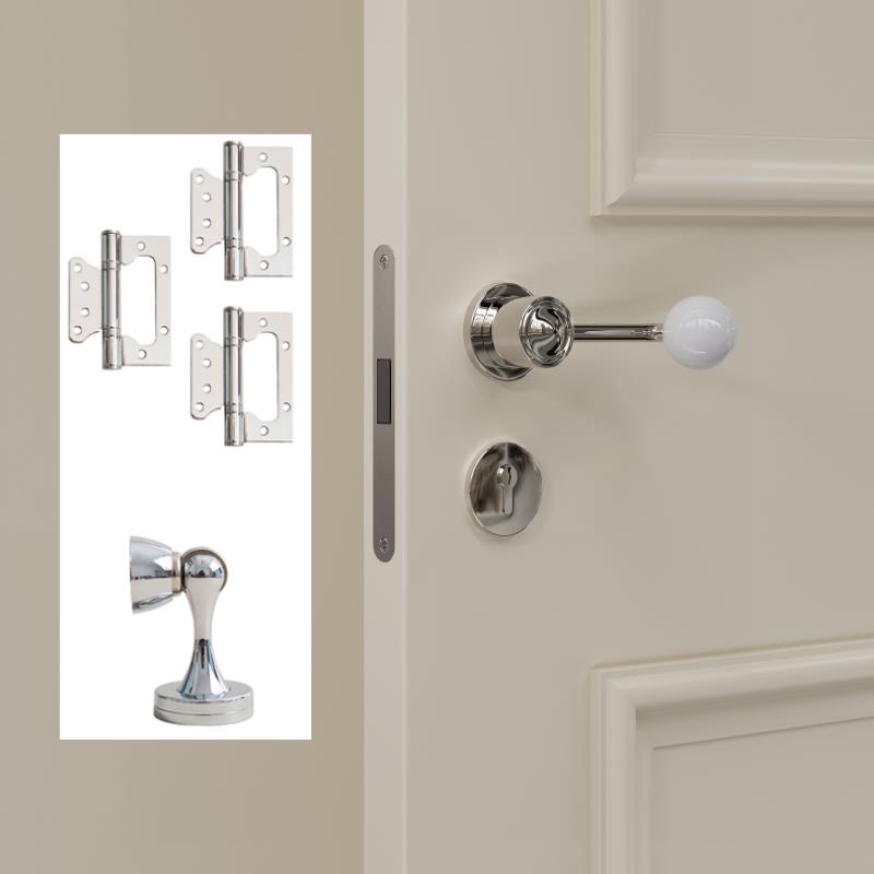 莫兰法式极简球形门把手银白色磁吸静音复古实木家用房门锁