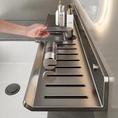 德国镜前卫生间置物架壁挂式 免打孔浴室水龙头洗漱台化妆品收纳层