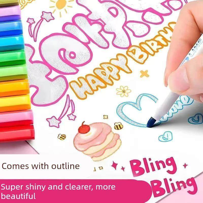 双线轮廓笔荧光笔空心笔夹心笔闪光笔手帐笔专用手抄报画画笔彩色,文具电教/文化用品/商务用品,轮廓笔,淘宝优惠券,粉丝福利购,淘宝优惠卷