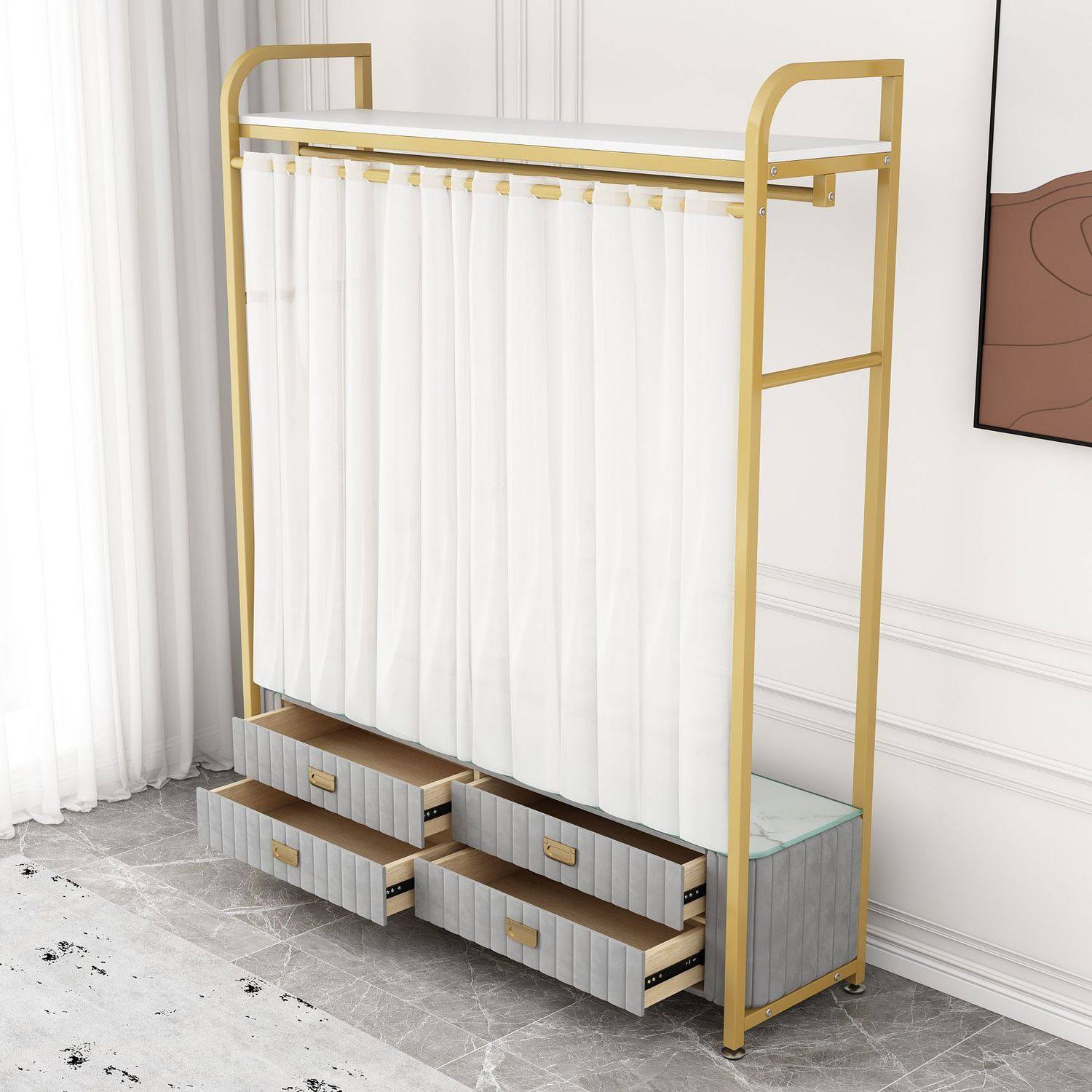 衣帽架带帘卧室客厅多功能衣架床头柜一体抽屉家用挂衣架收纳防尘,商业/办公家具,台脚台架/家具支架,淘宝优惠券,粉丝福利购,淘宝优惠卷