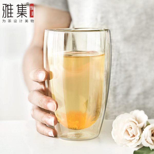 雅集茶具极简杯双层玻璃杯加厚办公家用咖啡杯绿茶杯牛奶杯果茶杯
