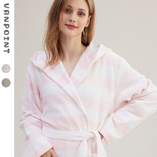 我爱条纹 出口D毛圈割绒浴袍男女士长款吸水毛巾料宽松酒店睡袍