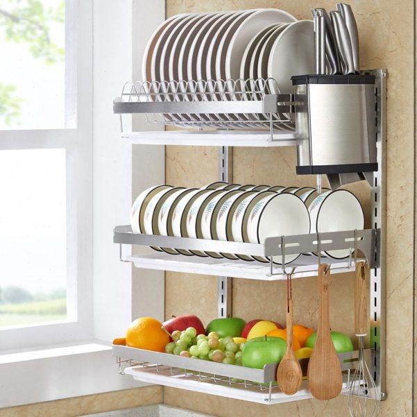 免打孔放碗架壁挂式晾碗碟沥水架盘子碗筷收纳盒不锈钢厨房置物架,厨房/烹饪用具,厨房墙壁置物架/厨房墙壁挂架,淘宝优惠券,粉丝福利购,淘宝优惠卷