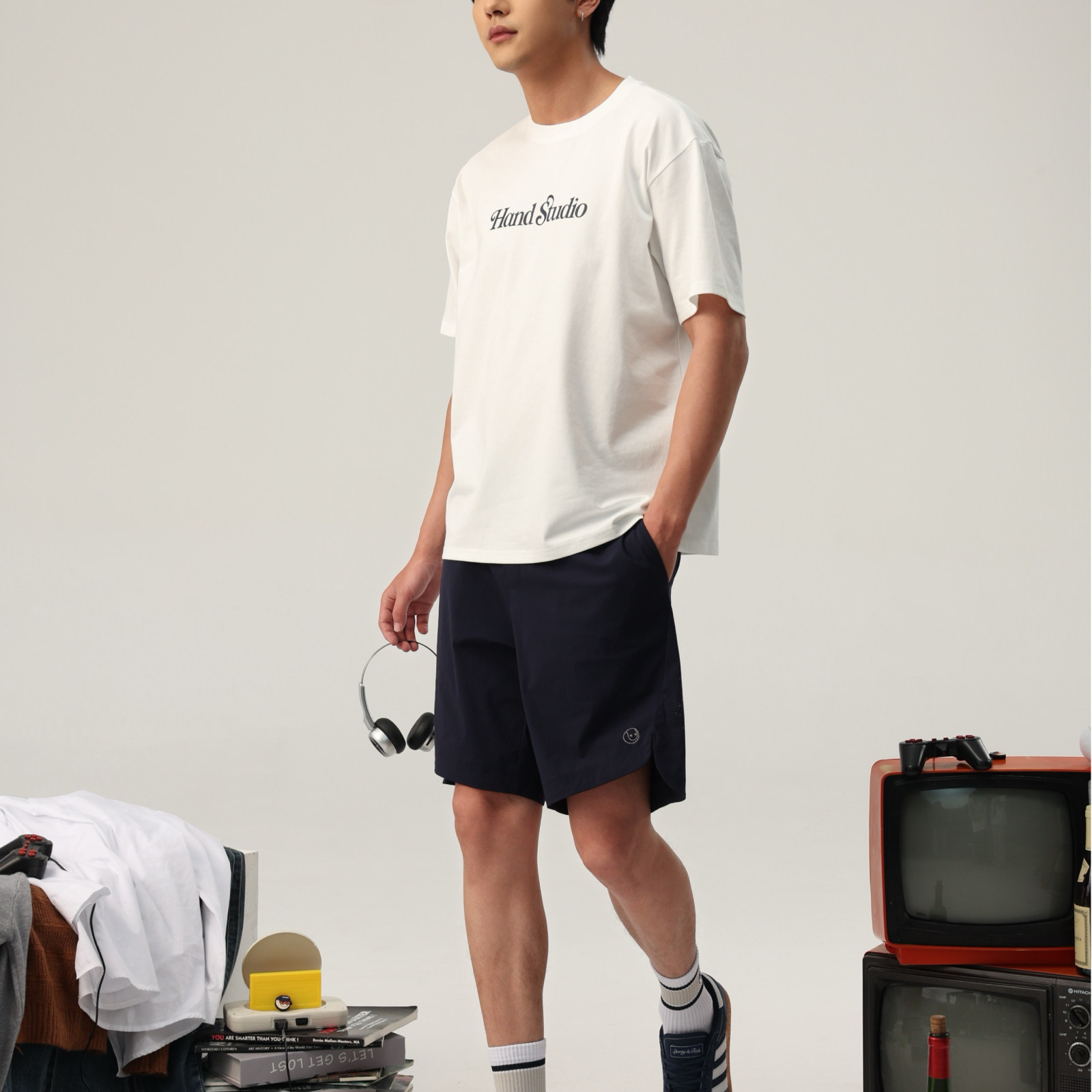 Hand Studio男士运动短裤夏季网球速干运动男生宽松休闲复古短裤