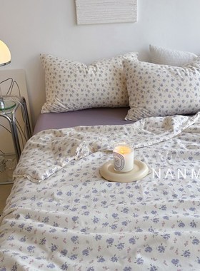 森屿小姐紫色碎花巨柔软全棉针织棉夏凉被四件套空U调被可机洗2m