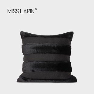 澜品简约黑色条状毛绒抱枕轻奢客厅沙发M样板间卧室靠枕靠垫套