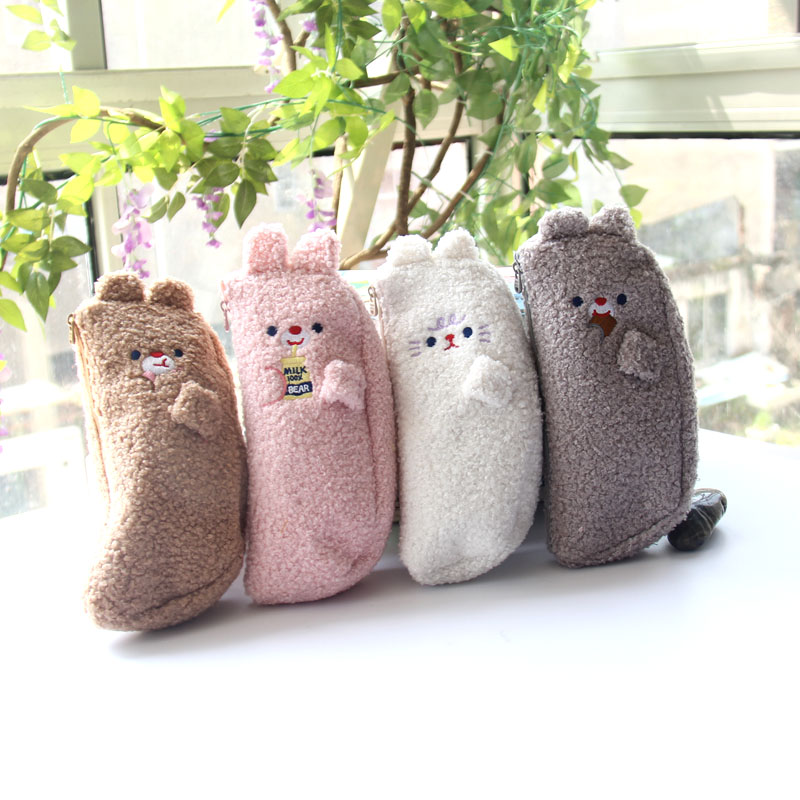 啵啵小爪a爪毛绒笔袋卡通 动物造型可爱笔盒 少女学生文具收纳包