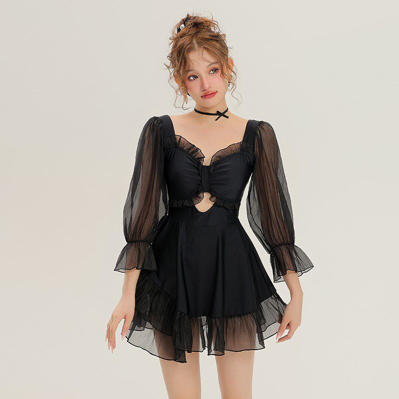 泳衣女款夏连体保守微胖女孩遮肉小胸少女学生高级感2024新款泳装