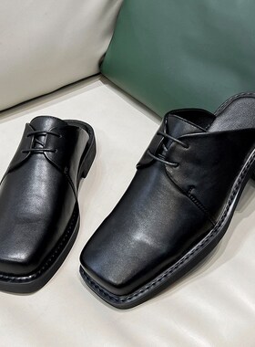 网红半拖鞋男懒人一脚蹬男士外穿拖鞋方头皮鞋半拖鞋男36761-T