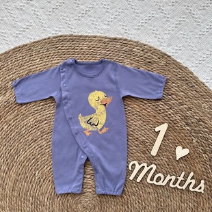 为了许多汉堡包新生婴儿男女宝宝春秋纯棉单排扣连体衣爬服外出服