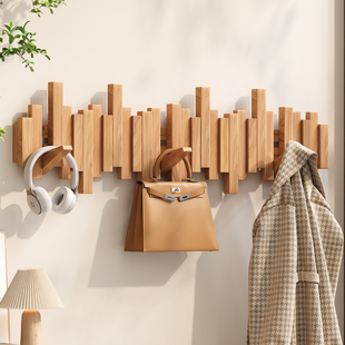 钢琴键实木挂衣架错落墙壁衣架上墙琴键挂衣钩入户门衣帽架置物架