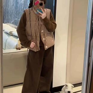 双面穿格纹棉服马甲女款2025新款秋冬外穿小个子韩系夹棉马夹外套