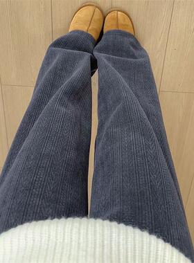 加绒阔腿裤女2025新款秋冬窄版直筒棉裤外穿小个子灰色灯芯绒裤子