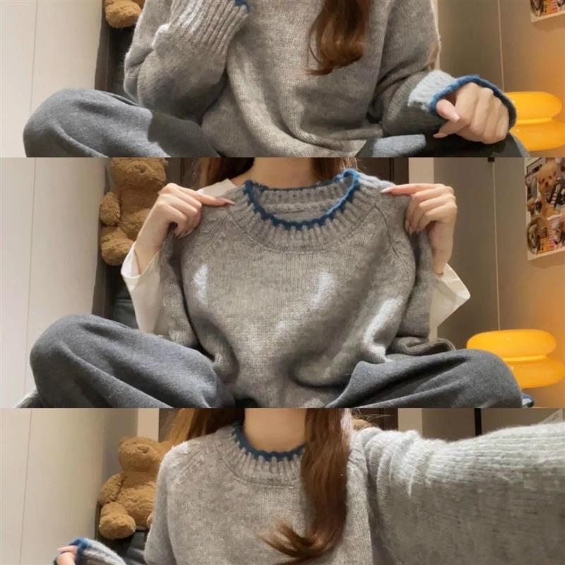 灰色软糯针织衫毛衣女2025