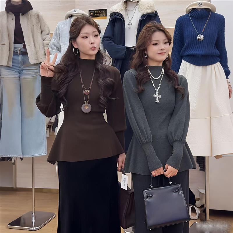 韩系半高领长袖针织衫女秋