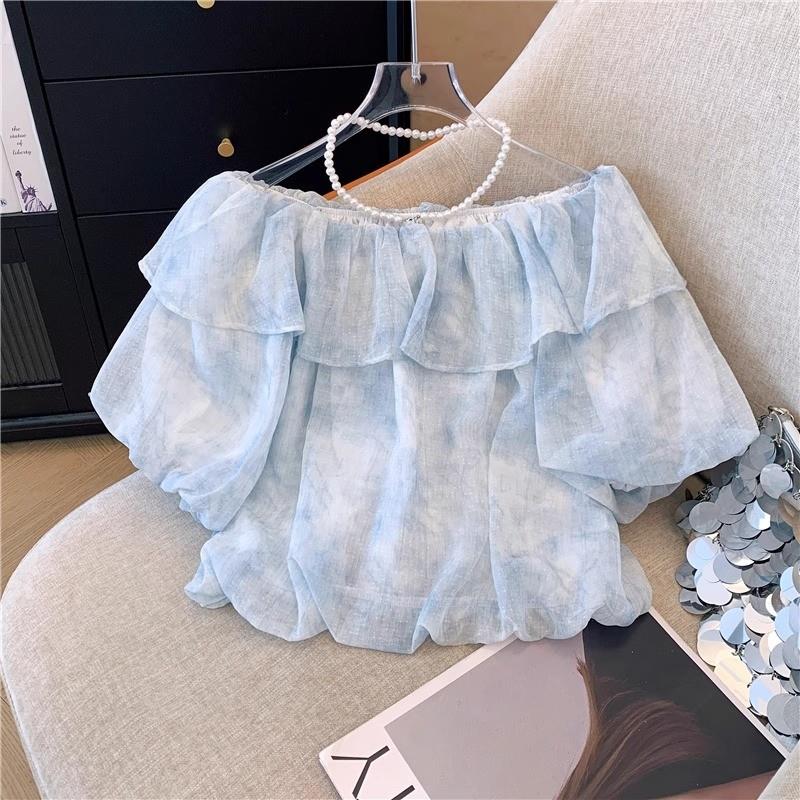 法式高级感晕染泡泡短袖衬