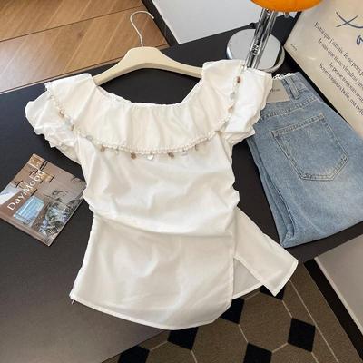 设计感小众荷叶边流苏一字