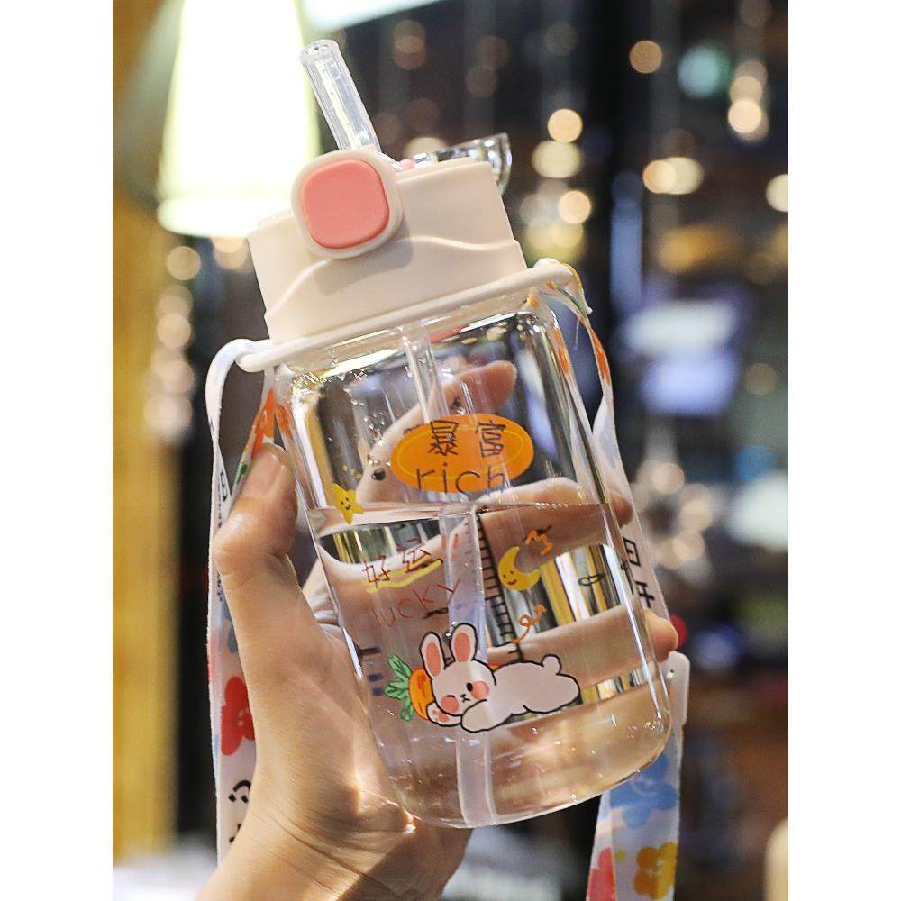日本进口正品水杯女生高颜值玻璃杯耐高温网红吸管杯办公室大容量