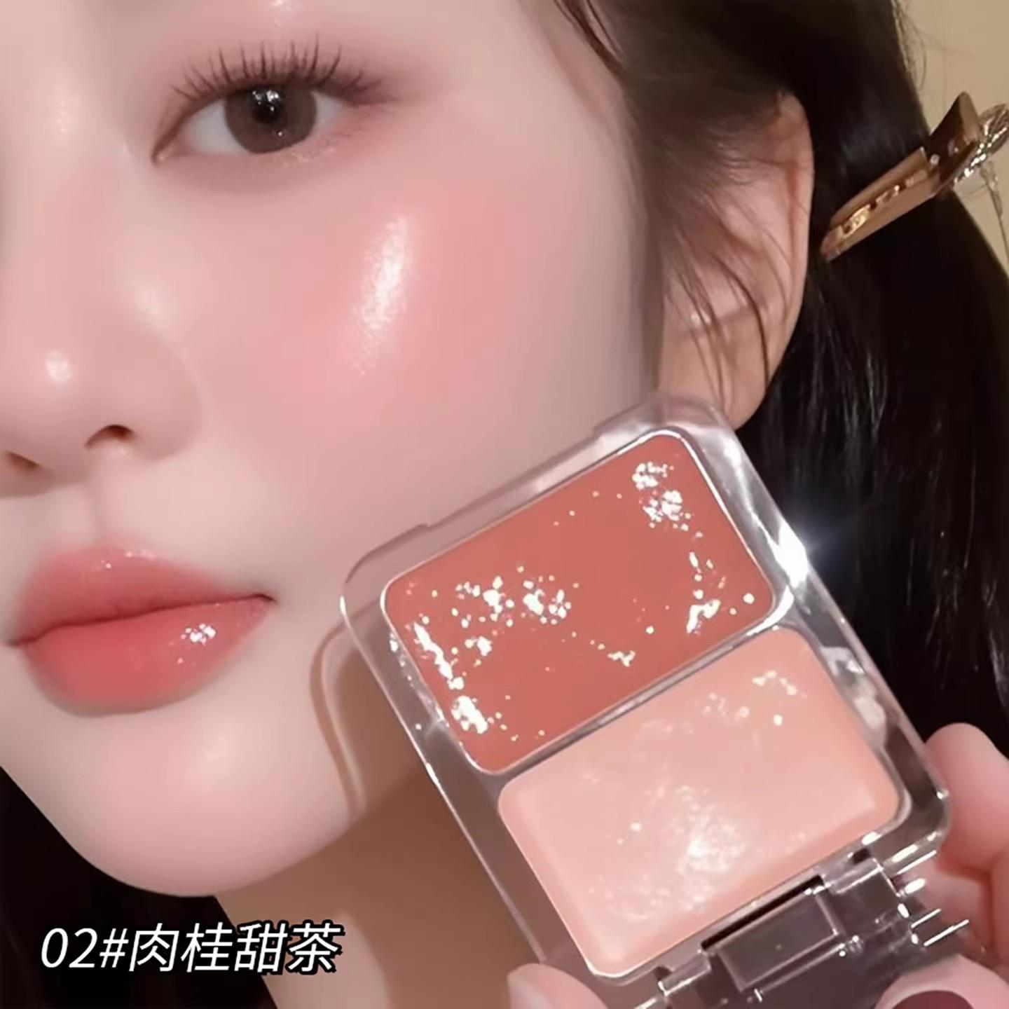 水光妆效绝了!腮红膏泥双色新款爆款膨胀色收缩裸妆氛围韩女细闪
