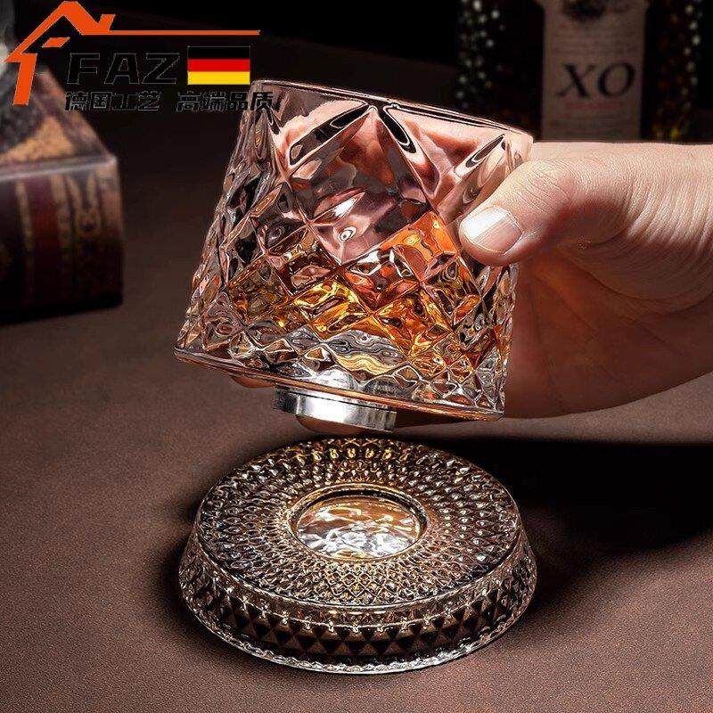德国水晶底旋转威士忌酒杯高级感家用品办公室不倒翁杯送礼礼盒装