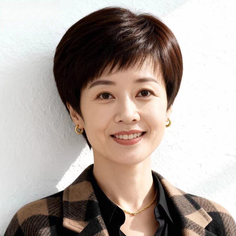假发全头套女真人发丝中老年直发短发妈妈款奶奶款高端真人假发套
