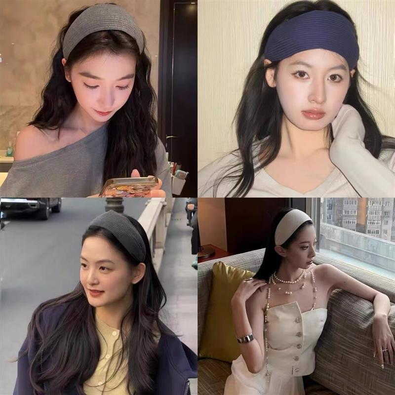 易梦玲同款灰色针织发箍女健身运动风加宽坑条发带头箍高级感头饰