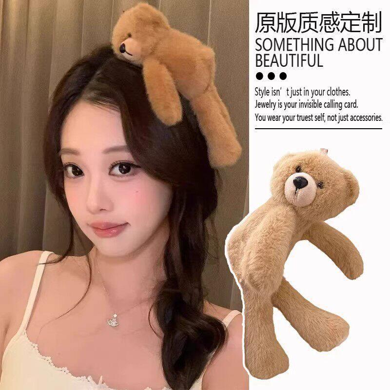 可爱趴趴小熊毛绒发夹卡通抓夹浏海少女发饰头饰