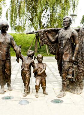 渔民渔家乡土雕塑制作大型民俗风铸铜景观景区人物塑像艺术品摆件