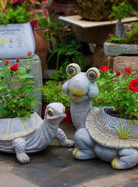 户外花园庭院创意园艺动植物多肉花盆摆设树脂卡通乌龟装饰品摆件