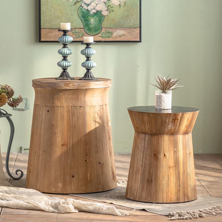 创意实木复古做旧边几客厅沙发边小圆桌民宿家用木墩摆件小茶几
