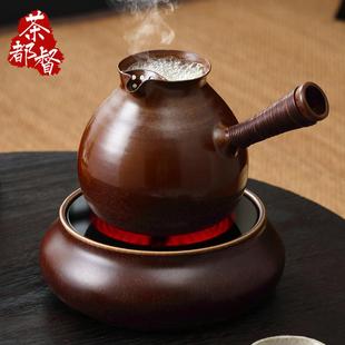明德园侧把柴烧釉红泥古法围炉煮茶器壶全手工红淘文创家用电陶炉