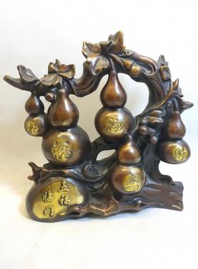 仿古铜鎏金五福葫芦摆件葫芦鹿居家客厅卧室玄关办公室工艺品装饰