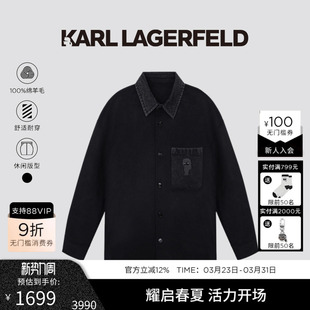 短毛呢大衣老佛爷男装 KARL 撞色短款 100%绵羊毛 外套 LAGERFELD
