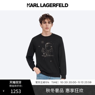【双11爆款】KARL LAGERFELD秋季经典图案烫钻圆领男士卫衣老佛爷