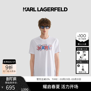 LAGERFELD 老佛爷卡尔男装 纯棉 T恤25夏新款 亲肤印花短袖 KARL