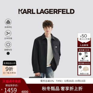 LAGERFELD 老佛爷商务男装 绵羊毛 新款 潮 灰色翻领夹克冬季 KARL