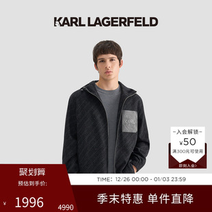 25秋新款 绵羊毛 满纹连帽商务休闲夹克老佛爷男 LAGERFELD KARL