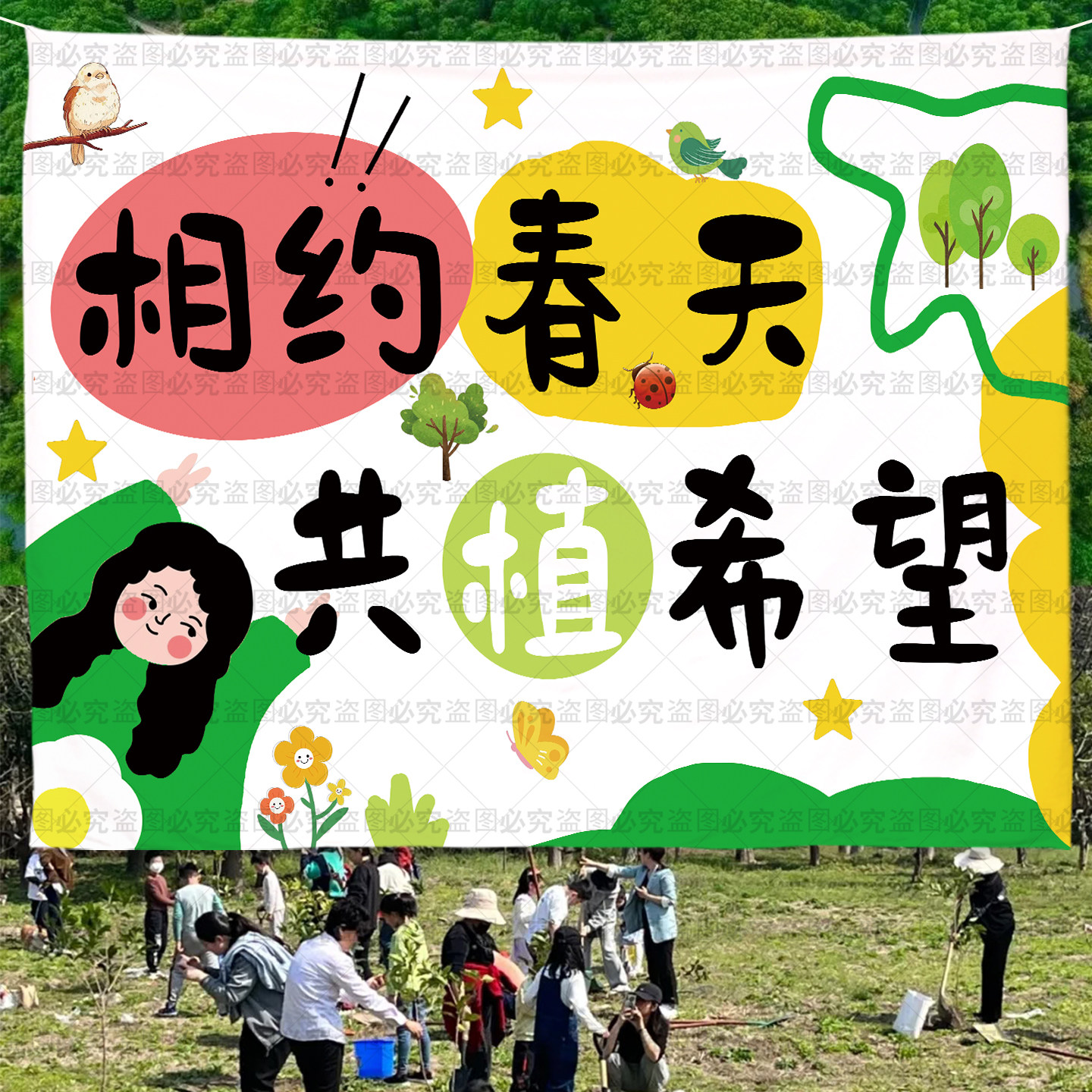 312植树节春游拍照背景布