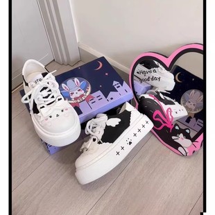 2026春秋厚底增高小白鞋女运动板鞋帆布鞋波特比学院原创lolita鞋