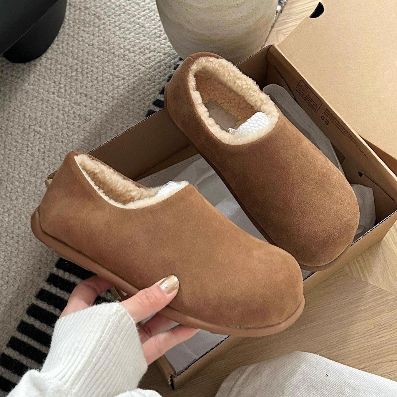 羊皮毛一体勃肯鞋小土豆雪地靴2025秋冬新款保暖穆勒鞋全包一脚蹬