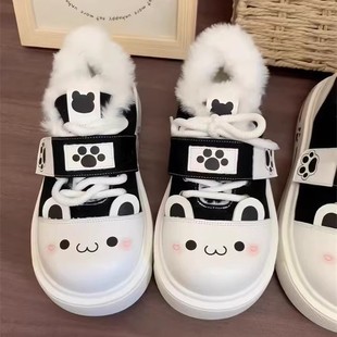 宅系圆滚滚可爱软萌lo鞋大头厚底帆布鞋女增高lolita冬季加绒板鞋