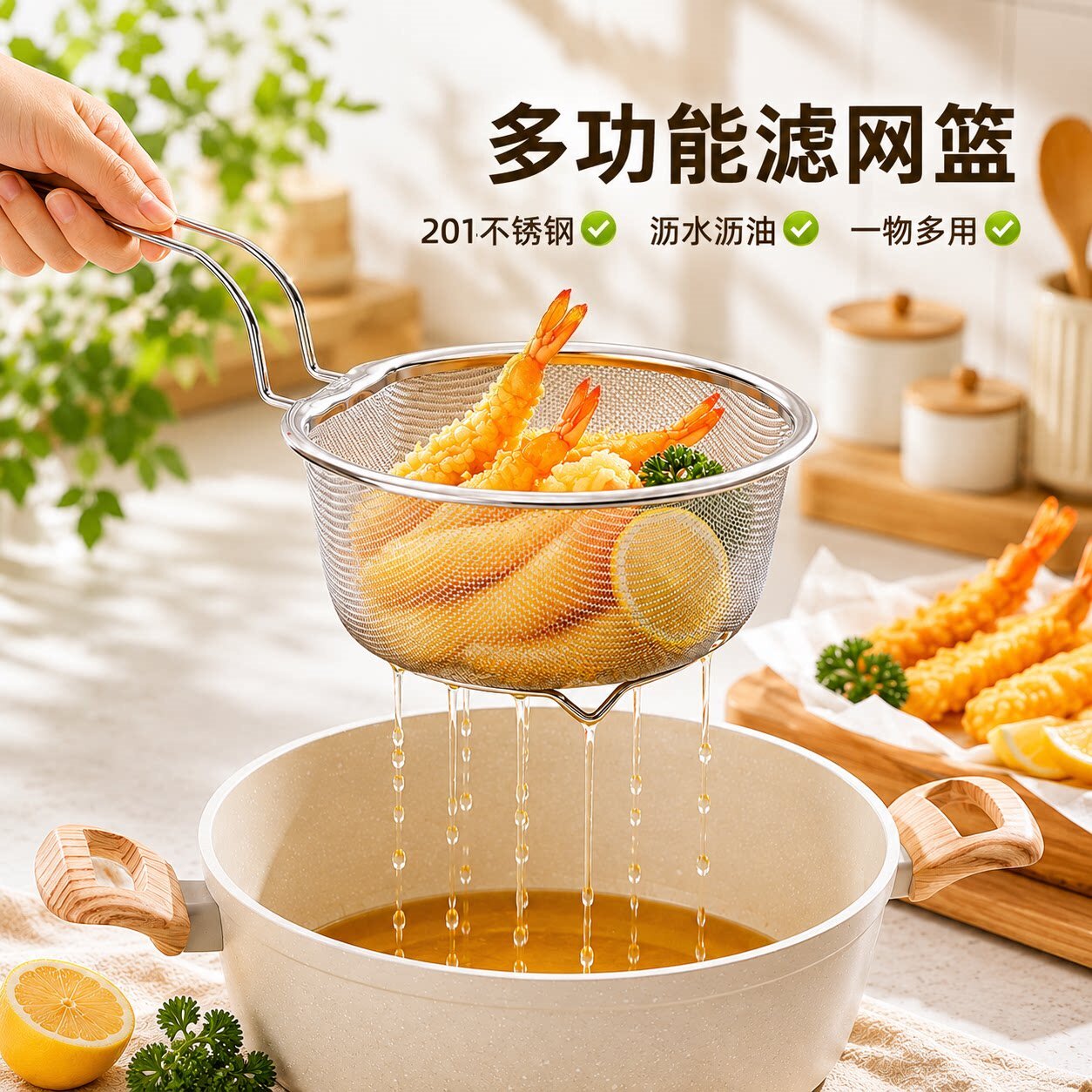 特厚201不锈钢细网沥油漏勺