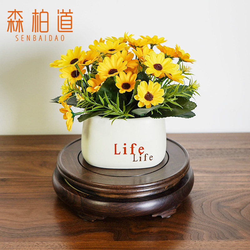 实木旋转底座圆形工艺品花瓶茶壶酒瓶葫芦鱼缸黑檀木摆件木底托架