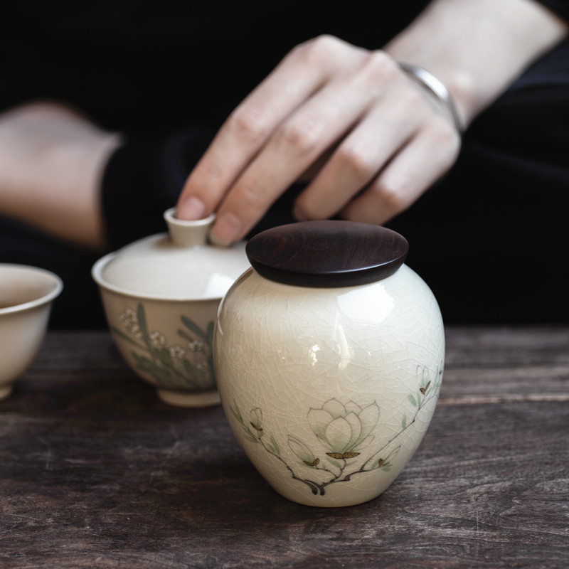 功夫道花b鸟茶叶罐密封罐陶瓷开片便携迷你小号存储罐防潮茶仓茶