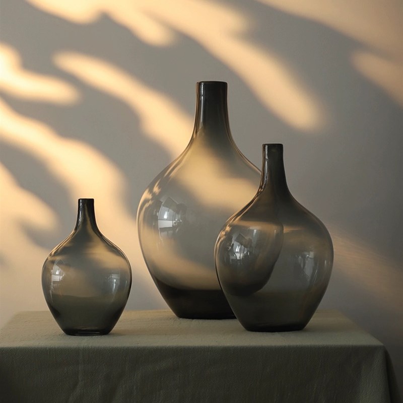 花野网红大肚透明细口玻璃花瓶天然树枝干花干枝意式极简风客厅桌