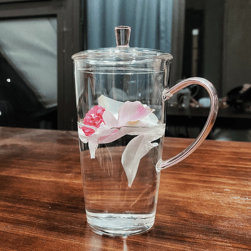 带盖耐热手工玻璃水杯带把手带把手D高硼硅绿茶杯办公泡茶杯花茶