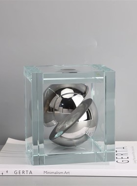 现代简约水晶方块球摆件样板房售楼部卧室书房客厅桌面玄关饰品