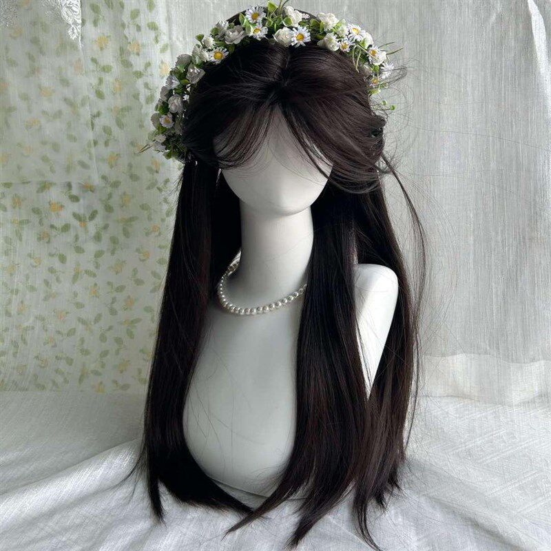 【白月光】中分八字刘海仿真人发丝黑长直M发型假发女长发全头套